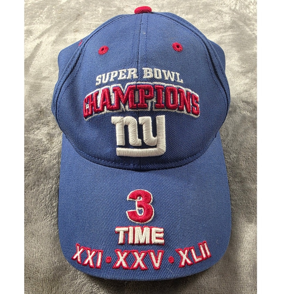 NFL Team Apparel NY Giants Super Bowl Champions Hat Mens OSFA Blue 3 Time Winner